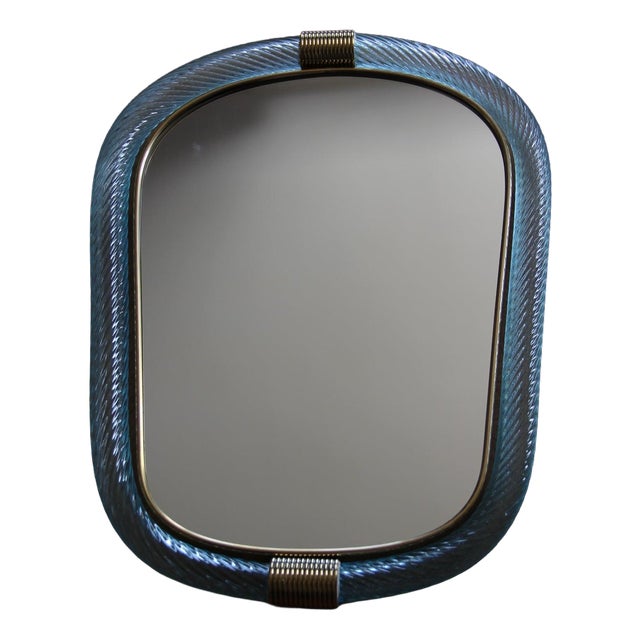 Twisted Sky Blue Murano Glass Mirror, 2000s For Sale