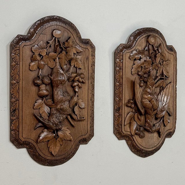 Renaissance Pair 19th Century Country French Hunt Style Hand-Carved Oak Plaques For Sale - Image 3 of 16