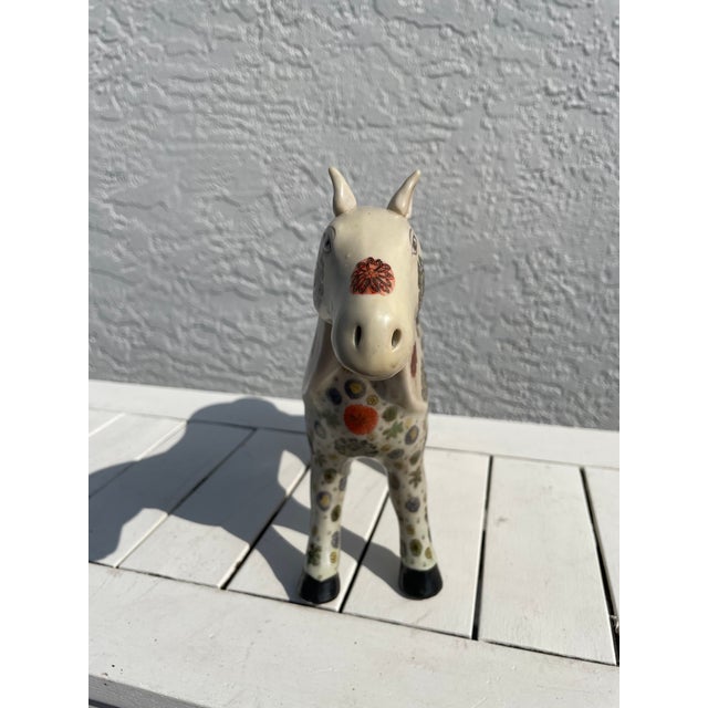 Vintage Chinese Porcelain Horse Figurine With Floral Motif & Red Seal Mark For Sale - Image 4 of 10