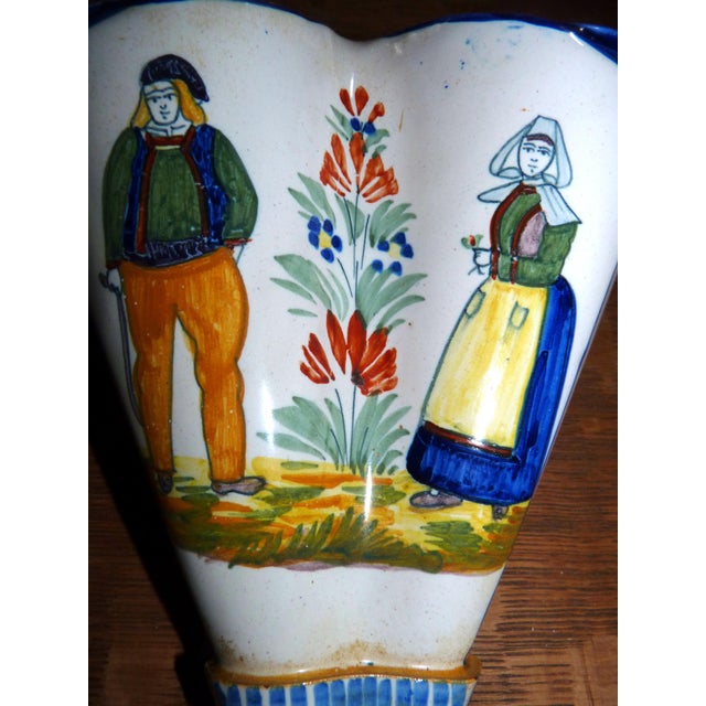 This authentic, hand-painted double wall pocket (bouquetière double) is a charming example of early 20th-century French...