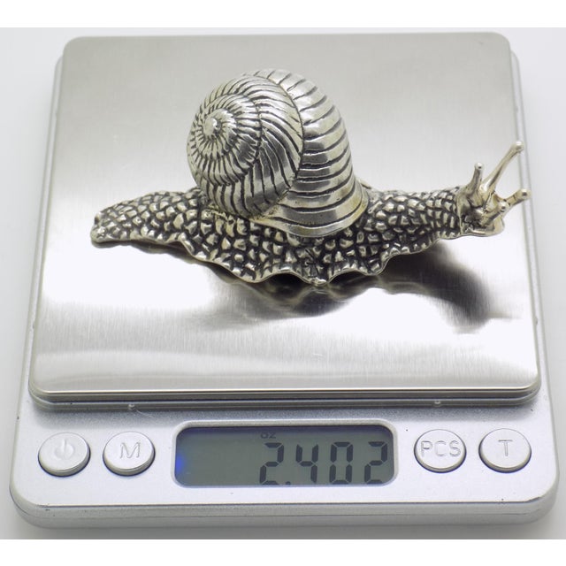 Vintage Italian Genuine Silver 800 Real Size Snail Figurine Vicenza Detailed Rare Decor For Sale - Image 10 of 11