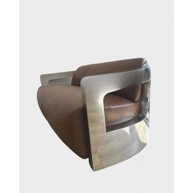 Modern Vintage Club Sofa in Leather and Chrome from Mars, 2000s For Sale - Image 3 of 7