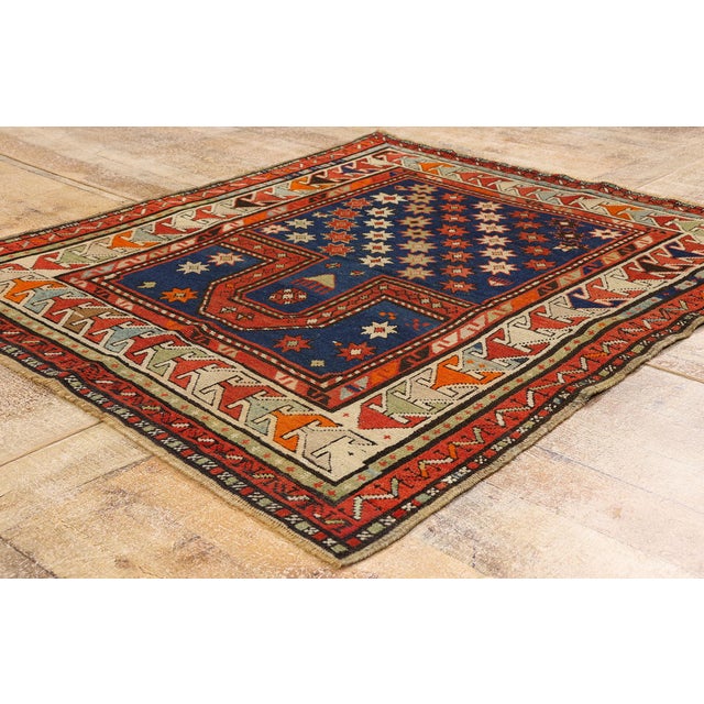 Navy Blue Late 19th Century Caucasian Kazak Prayer Rug, 03'04 X 03'10 For Sale - Image 8 of 10