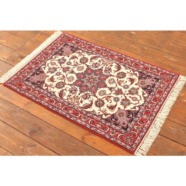 Hand-Knotted Middle Eastern Rug in Wool & Silk For Sale - Image 4 of 8