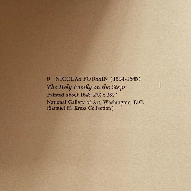 1950s 1955 After Nicolas Poussin "The Holy Family on the Steps", Vintage Full-Color Print For Sale - Image 5 of 8