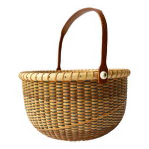 Vintage Signed Nantucket Lightship Basket – Handcrafted With Bone Handle & Geometric Pattern