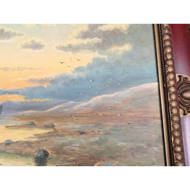 Signed 1920 Antique Maritime Sailboat Oil Painting in Ornate Painted Frame For Sale - Image 9 of 18