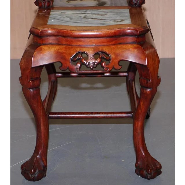 Chinese Hand-Carved Hardwood & Marble Side Tables with Claw and Ball Feet, Set of 2 For Sale - Image 10 of 18