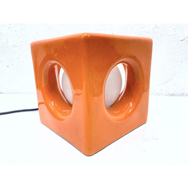 Space Age Cube-Shaped Orange Ceramic Table Lamp, 1970s For Sale - Image 11 of 11