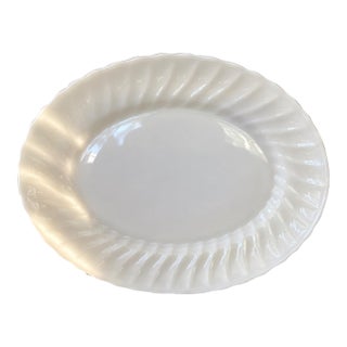 Vintage Anchor Hocking Milk Glass Oval Serving Platter 13” Scalloped Swirl Usa For Sale