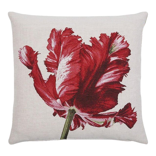 Tulip White Tapestry Cushion With Feather Filler - 46x46cm (18"x18") For Sale