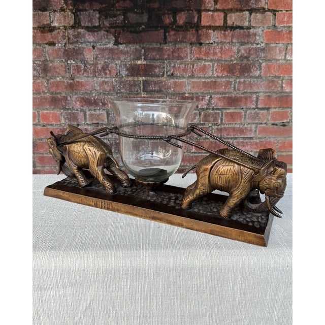Metal Vintage 1980s Brass Elephant & Glass Hurricane Centerpiece - Maitland-Smith Style For Sale - Image 7 of 11