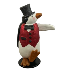 1980s Vintage Boho Chic Penguin Butler Paper Mache’ Christmas Statue, Life Sized