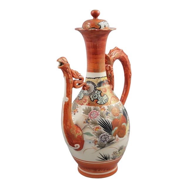 Japanese Kutani Porcelain Dragon and Phoenix Ewer For Sale - Image 6 of 14