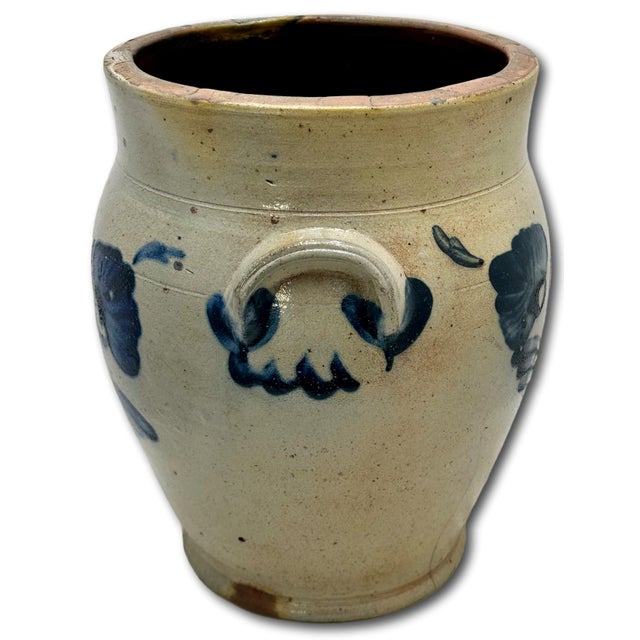 Outstanding Large 3 Gallon Size Antique American Stoneware Jar With Extensive Blue Hand Decorated Features - Circa 1830s For Sale - Image 11 of 18