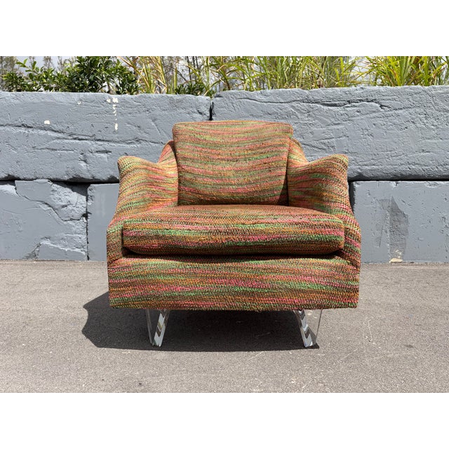 Copper 1990s Designer Lounge Chair and Ottoman, Lucite Legs For Sale - Image 8 of 11