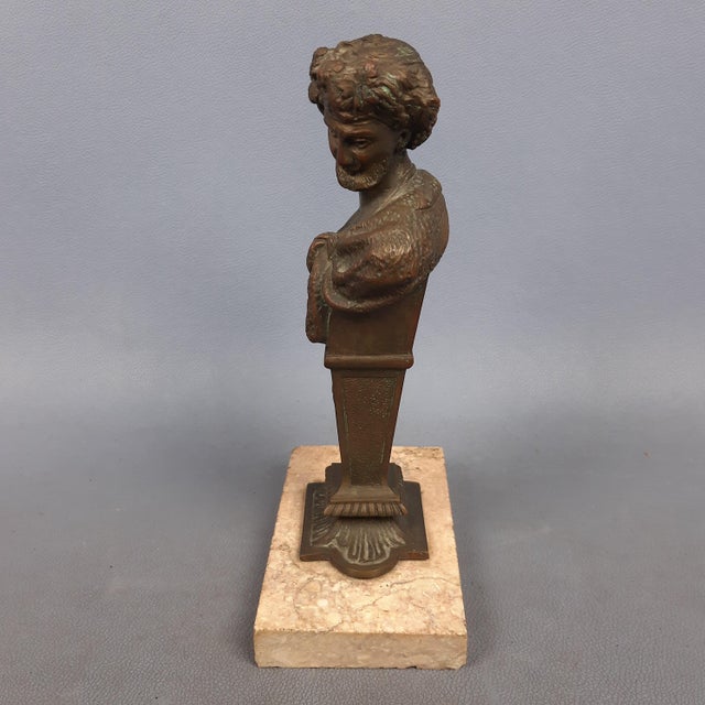 1950s Vintage Bronze Sculpture Bust of a Man with Marble Base, 20th Century For Sale - Image 5 of 13