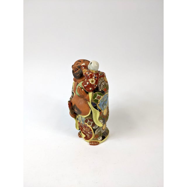 Japanese Japanese Kutani Ware Happy Buddha Holding Baby For Sale - Image 3 of 6