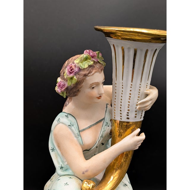 Ceramic 1860s Staffordshire England Sutherland & Sons Two Figurines Candlesticks 8.5" For Sale - Image 7 of 10