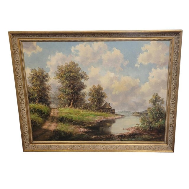 1990s Large and Beautiful Oil Painting of a Country Road For Sale - Image 12 of 12