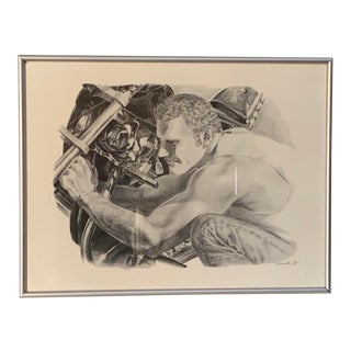 Weston Rose Graphite Signed Lithograph Motorcycle Mechanic - C.1980 For Sale