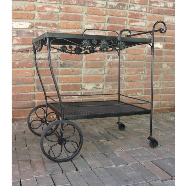 Metal Circa 1980s Wrought Iron Bar Cart by Russell Woodard For Sale - Image 7 of 9