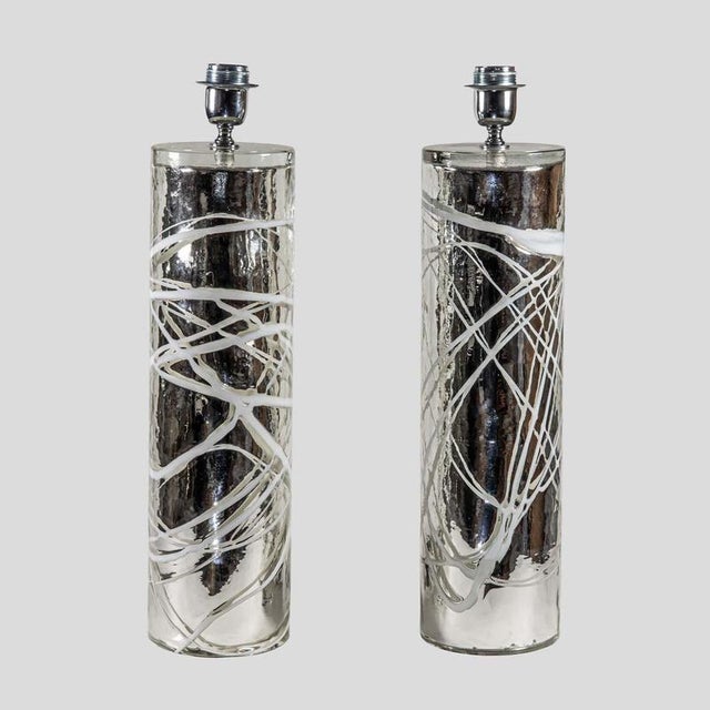 Silver Mirrored Murano Glass Table Lamps, 2000s, Set of 2 For Sale - Image 4 of 8