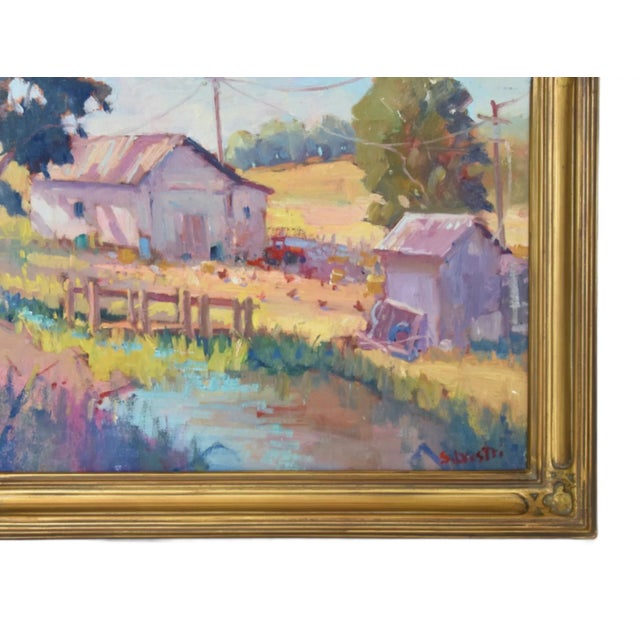 Silvio Silvestri, Listed Artist (1948-2018) Grass Valley Farm With Pond Landscape Painting Including the Ornate Antique Gold Frame For Sale - Image 4 of 11