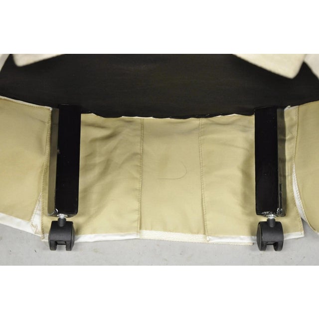 Decorator Modern Beige Upholstered Button Tufted Skirted 35" Round Ottoman For Sale - Image 9 of 12