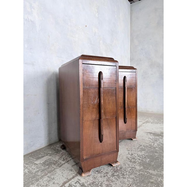 Wood Art Deco Walnut Bedside Cabinets, 1930s, Set of 2 For Sale - Image 7 of 9