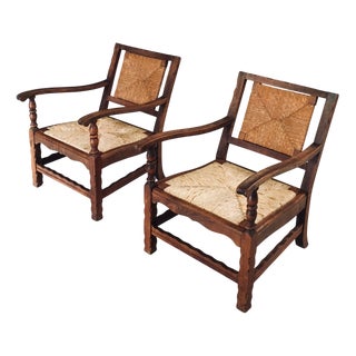 Arts & Crafts Handcrafted Low Lounge Armchairs, Belgium, 1920s, Set of 2 For Sale