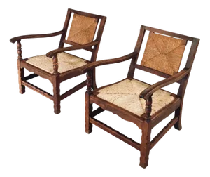 Arts & Crafts Handcrafted Low Lounge Armchairs, Belgium, 1920s, Set of 2