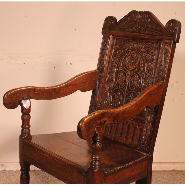 Brown Early 17th Century Charles I Joined Oak Armchair For Sale - Image 8 of 15