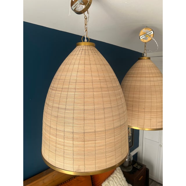 Monumental Vintage Rattan & Brass Pendant Chandelier — Sculptural Organic Modern Form, 25” For Sale - Image 18 of 18
