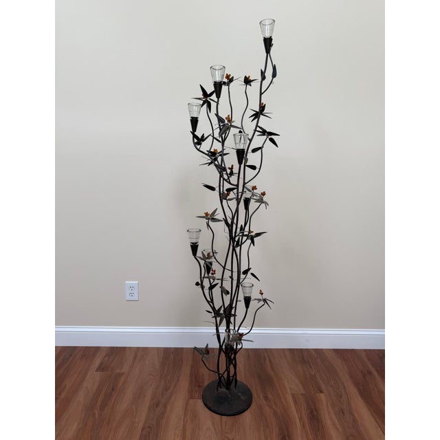 Vintage Wrought Iron Botanical Floor Candelabra For Sale - Image 4 of 18