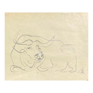1950s Midcentury Modern Bull Drawing For Sale