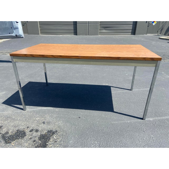 Attributed Steelcase Minimalist Vintage Mid Century Modern Metal Retro Tanker Utility Table For Sale - Image 9 of 12