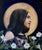 Night Bloom by Sara Scribner | Oil on Aluminum Portrait of a woman with flowers against a full moon. For Sale