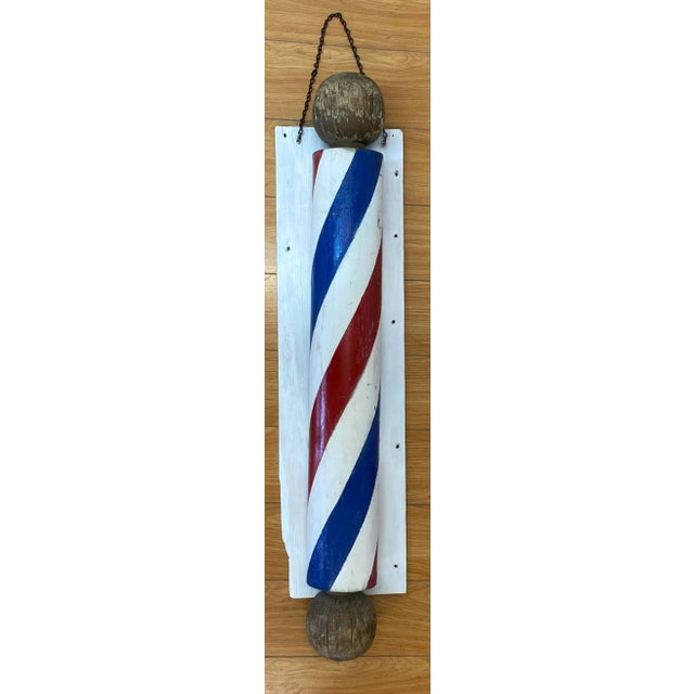 19th Century Barber's Pole Hand Carved Hand Painted For Sale - Image 9 of 9