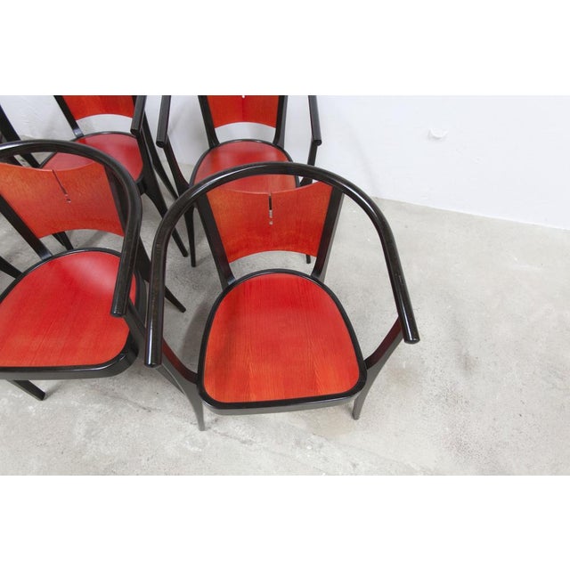 Baumann Armchairs Model Diese in Colour Wengé and Red from Pagnon Pelhaître, Set of 6 For Sale - Image 17 of 18