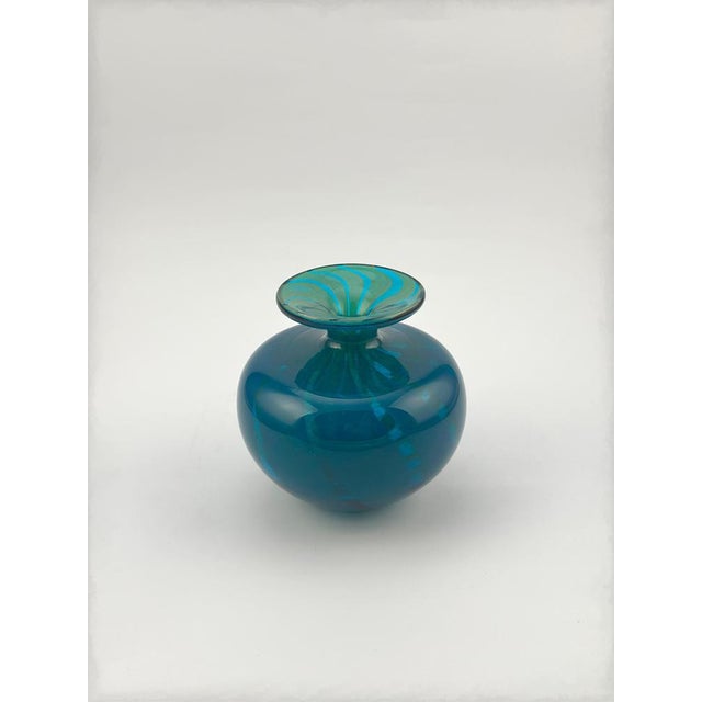 Glass Azure Blue and Turquoise Ming Bottle Vase from Mdina, 1970s For Sale - Image 3 of 10