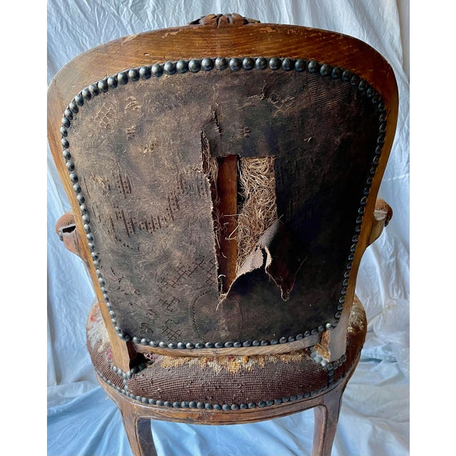 19th C French Needlepoint Carved Diminutive Fauteuil For Sale - Image 11 of 12