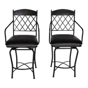 Pair Retro Bar Stools With Custom Made Studded Seats