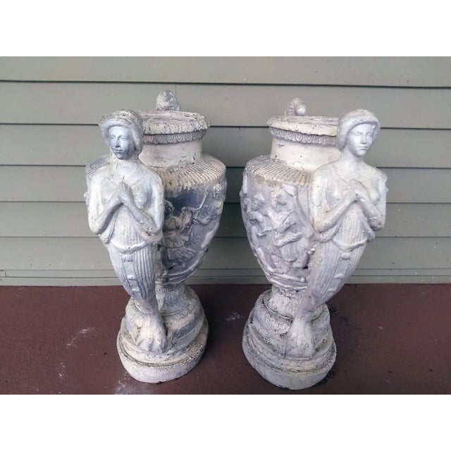 Figurative Vintage Grecian Resin/Composite Urn/Planter – a Pair For Sale - Image 3 of 11