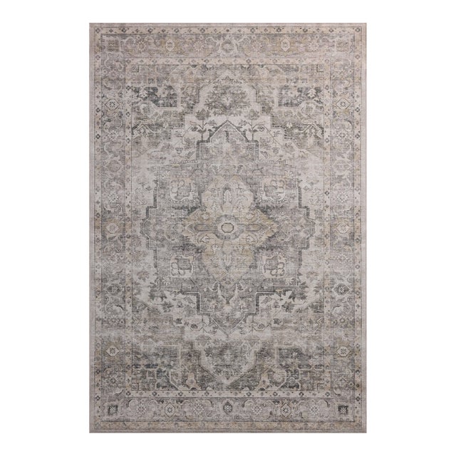 Amber Lewis x Loloi Josie Silver / Natural 3'-6" x 5'-6" Machine Washable Accent Rug For Sale
