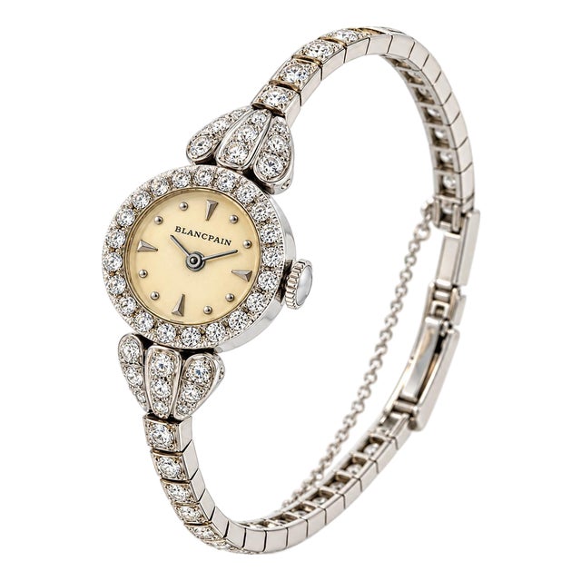 Vintage Blancpain 14k White Gold Diamond Ladies Cocktail Watch For Sale