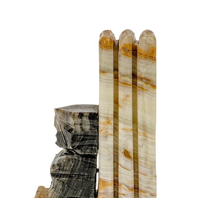 1960s Vintage Mid-Century Modern Hand Carved Mexican Onyx and Marble Aztec or Mayan Bookends For Sale - Image 5 of 10