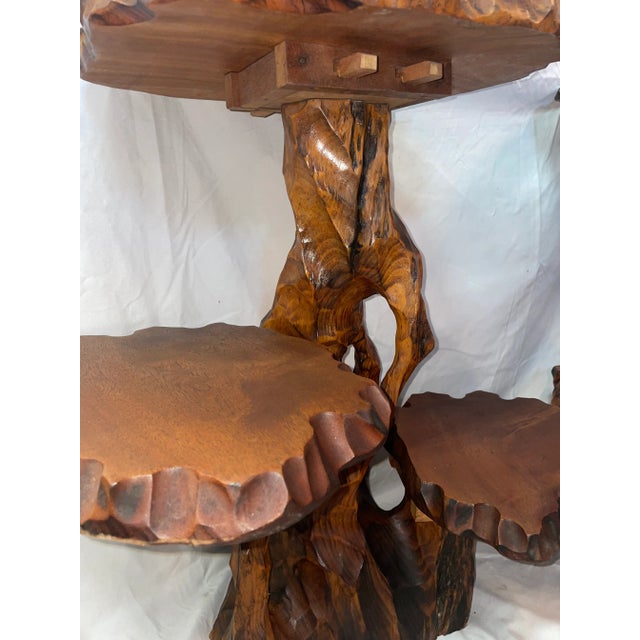 Pair of Solid Carved Wood Tiered Tables made in Natherlands, 1960's. Biomorphic Brutalist style One of a kind Carved Tree...