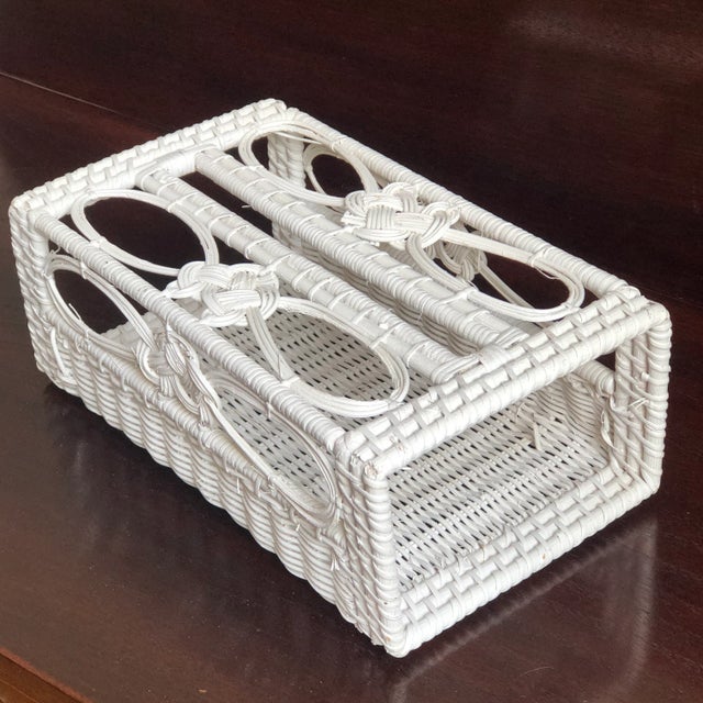 Vintage White Wicker Tissue Box Holder For Sale - Image 4 of 13