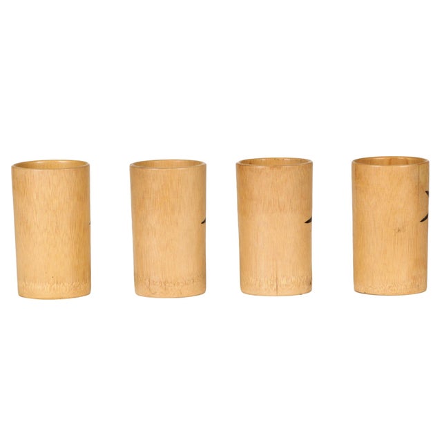 Bamboo Glasses and Bottle Holder Set, 1970s, Set of 6 For Sale - Image 11 of 13